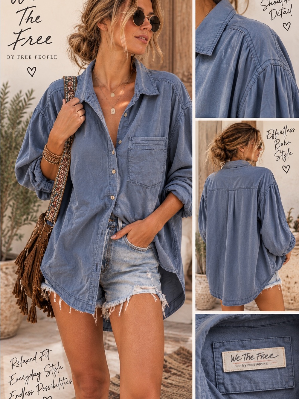 We The Free Washed Blue Oversized Button-Down Shirt